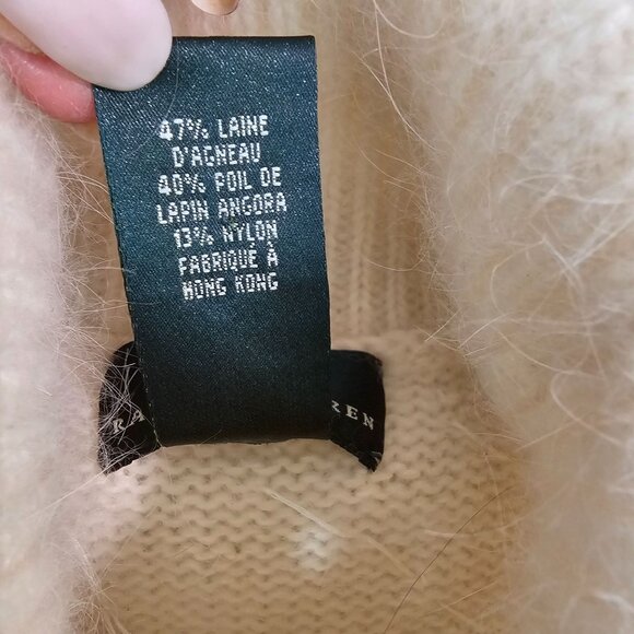 Lauren Ralph Lauren Womens Sz M Cream Turtleneck Sweater Vest Wool Angora Sequin - Picture 10 of 12